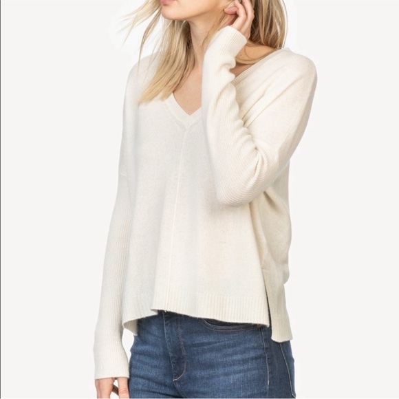 Lilla P 100% Cashmere Knit V-neck Sweater Meave size M Soft - Picture 5 of 15